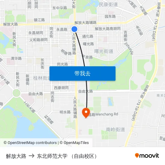 解放大路 to 东北师范大学 （自由校区） map