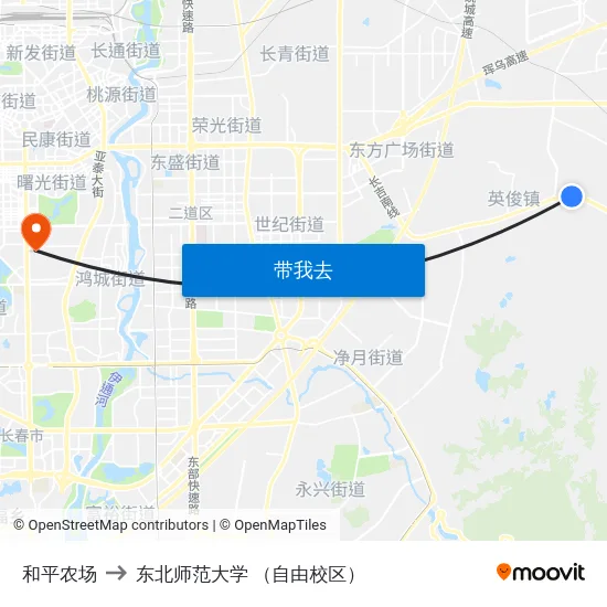 和平农场 to 东北师范大学 （自由校区） map
