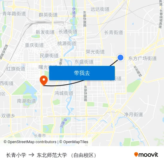 长青小学 to 东北师范大学 （自由校区） map