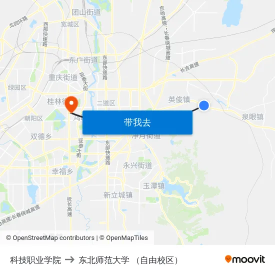科技职业学院 to 东北师范大学 （自由校区） map
