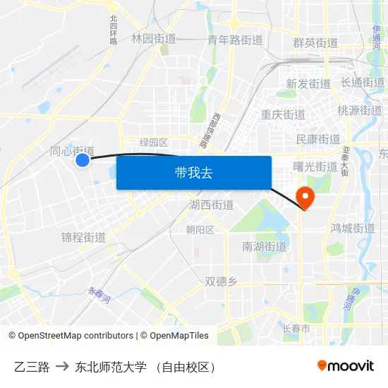 乙三路 to 东北师范大学 （自由校区） map