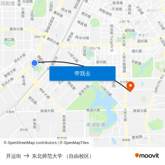 开运街 to 东北师范大学 （自由校区） map
