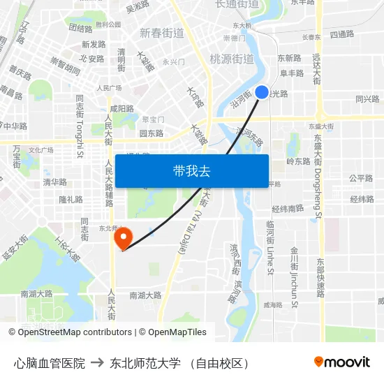 心脑血管医院 to 东北师范大学 （自由校区） map