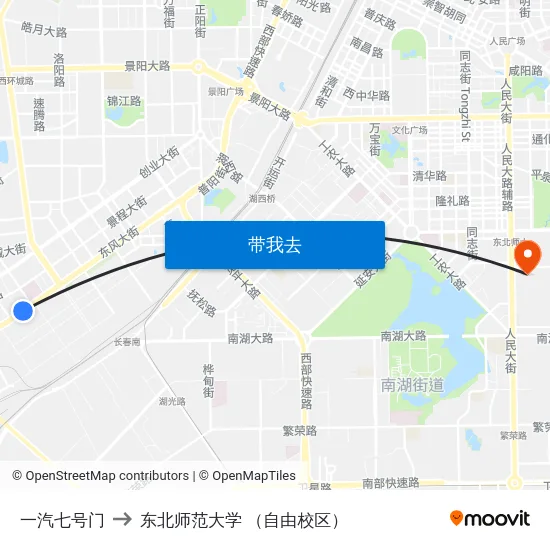 一汽七号门 to 东北师范大学 （自由校区） map