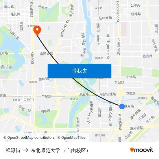 祥渌街 to 东北师范大学 （自由校区） map