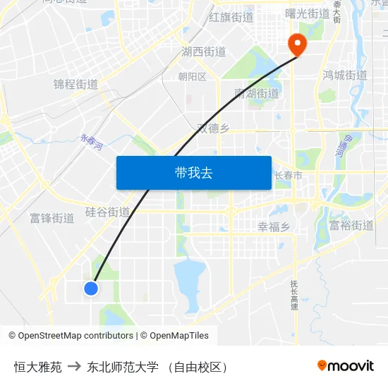恒大雅苑 to 东北师范大学 （自由校区） map