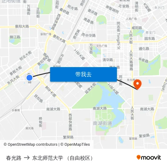 春光路 to 东北师范大学 （自由校区） map