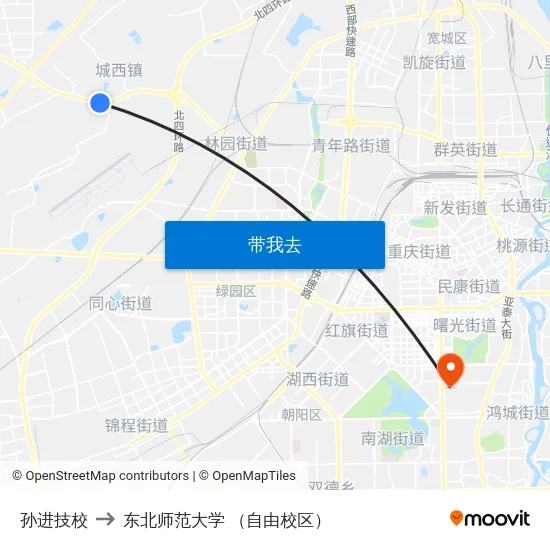 孙进技校 to 东北师范大学 （自由校区） map