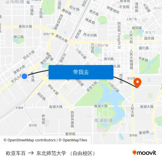 欧亚车百 to 东北师范大学 （自由校区） map