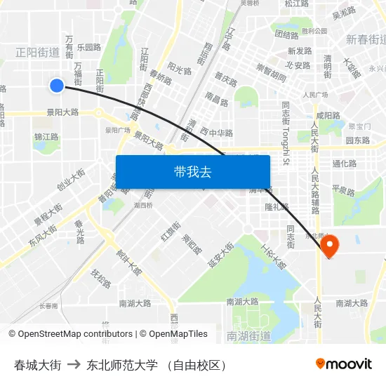春城大街 to 东北师范大学 （自由校区） map