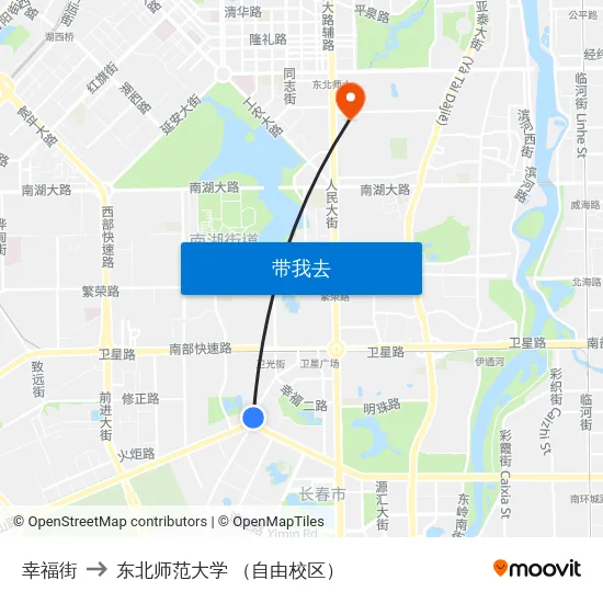 幸福街 to 东北师范大学 （自由校区） map