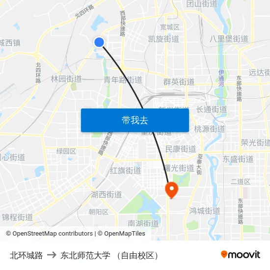北环城路 to 东北师范大学 （自由校区） map