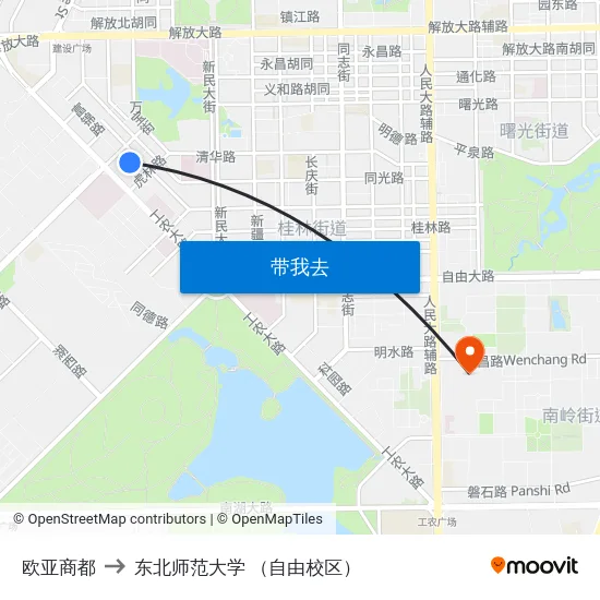 欧亚商都 to 东北师范大学 （自由校区） map
