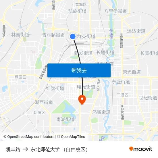 凯丰路 to 东北师范大学 （自由校区） map