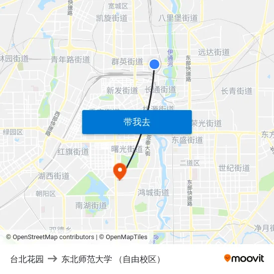 台北花园 to 东北师范大学 （自由校区） map
