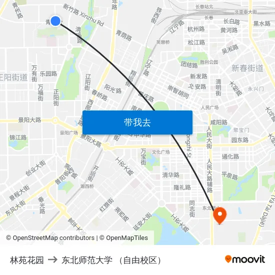林苑花园 to 东北师范大学 （自由校区） map