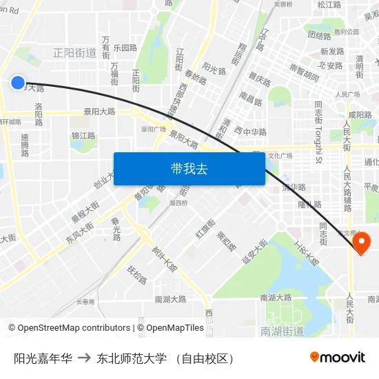 阳光嘉年华 to 东北师范大学 （自由校区） map