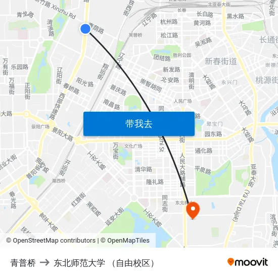青普桥 to 东北师范大学 （自由校区） map