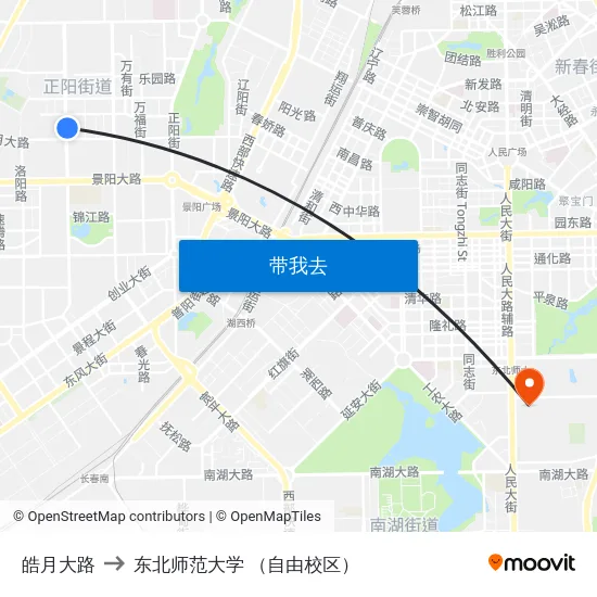 皓月大路 to 东北师范大学 （自由校区） map