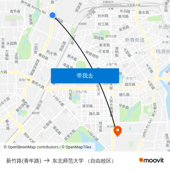 新竹路(青年路) to 东北师范大学 （自由校区） map