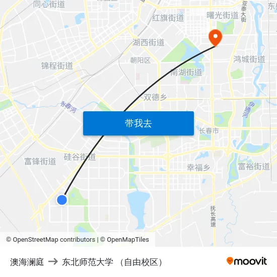 澳海澜庭 to 东北师范大学 （自由校区） map