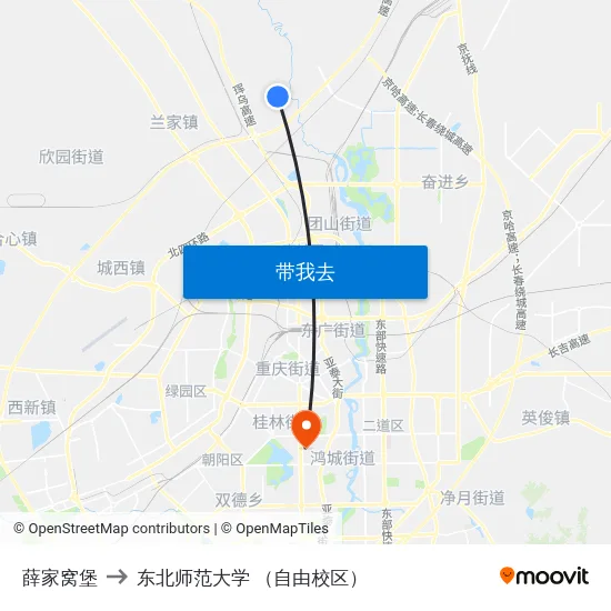 薛家窝堡 to 东北师范大学 （自由校区） map