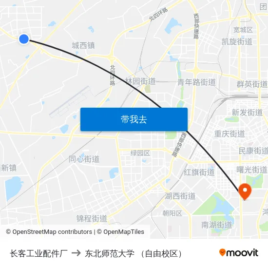 长客工业配件厂 to 东北师范大学 （自由校区） map