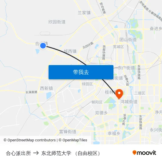 合心派出所 to 东北师范大学 （自由校区） map
