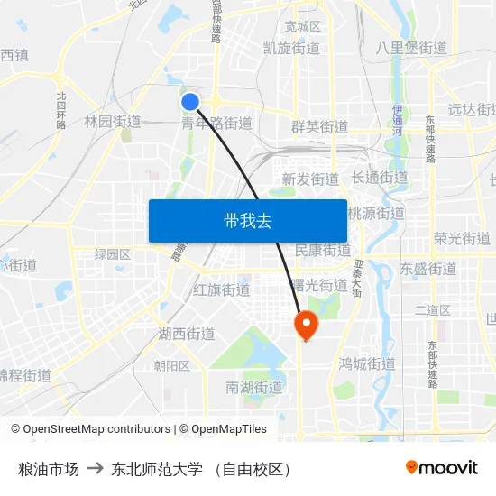 粮油市场 to 东北师范大学 （自由校区） map