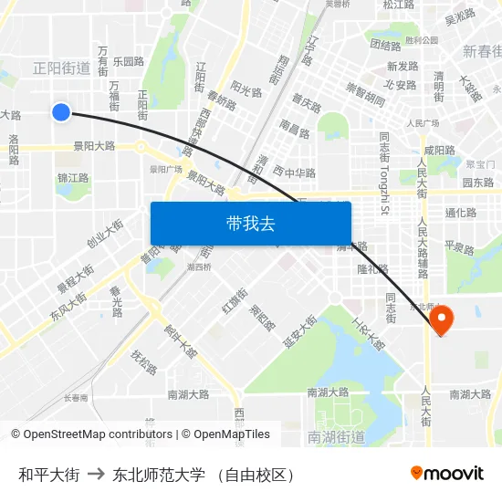 和平大街 to 东北师范大学 （自由校区） map