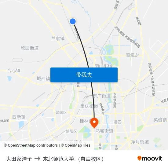 大田家洼子 to 东北师范大学 （自由校区） map