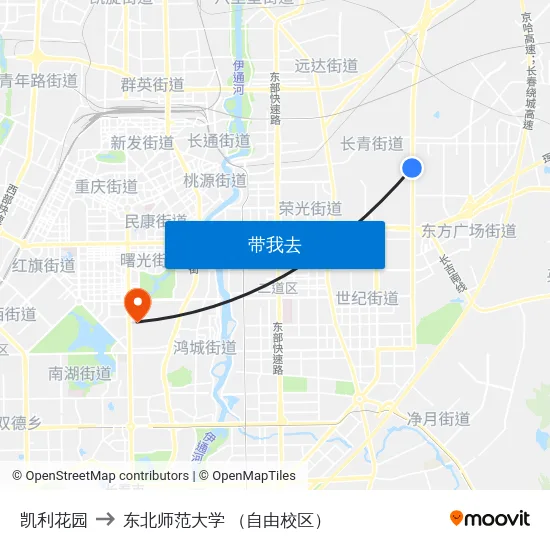 凯利花园 to 东北师范大学 （自由校区） map