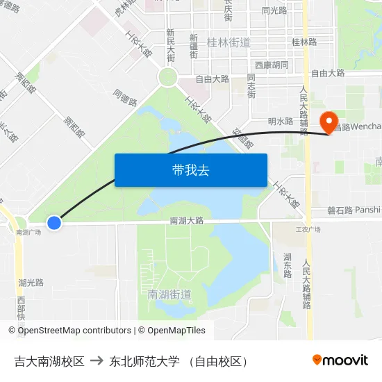 吉大南湖校区 to 东北师范大学 （自由校区） map