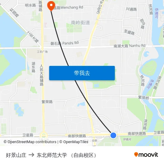 好景山庄 to 东北师范大学 （自由校区） map