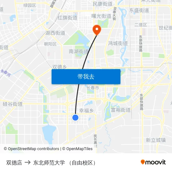 双德店 to 东北师范大学 （自由校区） map