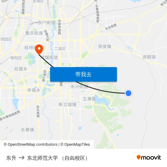 东升 to 东北师范大学 （自由校区） map