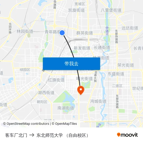 客车厂北门 to 东北师范大学 （自由校区） map