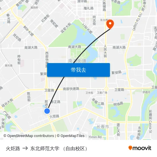 火炬路 to 东北师范大学 （自由校区） map