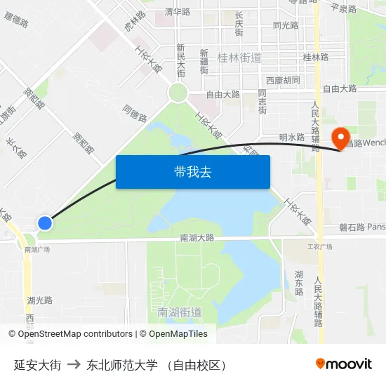 延安大街 to 东北师范大学 （自由校区） map