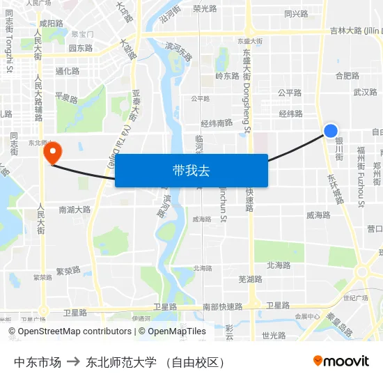 中东市场 to 东北师范大学 （自由校区） map