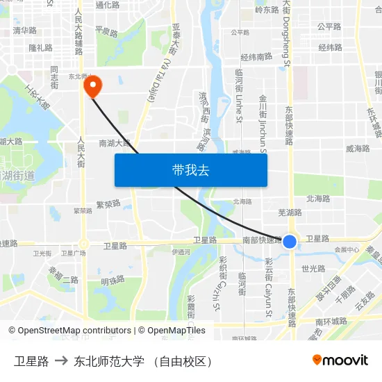 卫星路 to 东北师范大学 （自由校区） map
