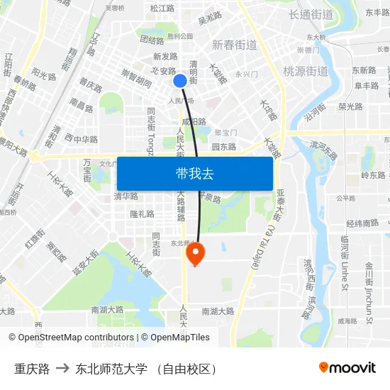 重庆路 to 东北师范大学 （自由校区） map