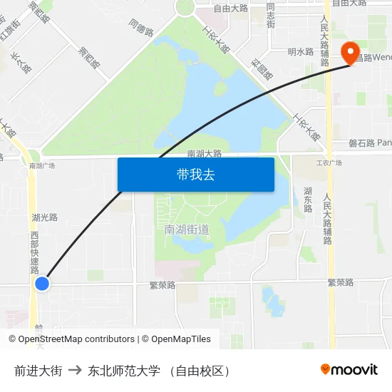 前进大街 to 东北师范大学 （自由校区） map