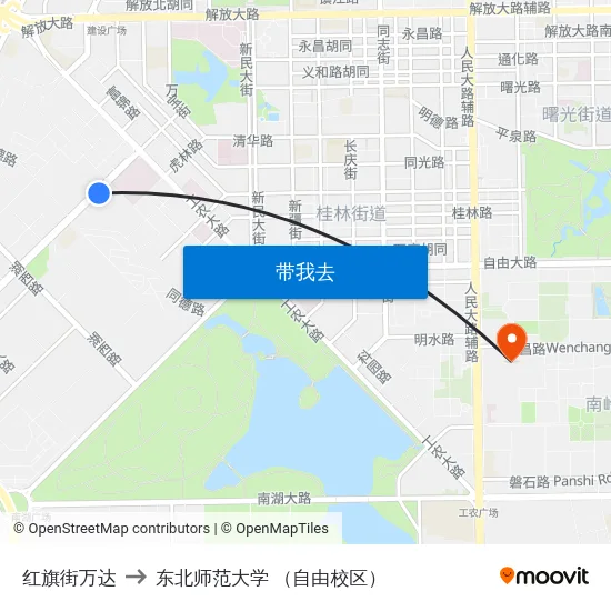 红旗街万达 to 东北师范大学 （自由校区） map