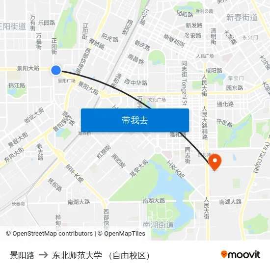 景阳路 to 东北师范大学 （自由校区） map