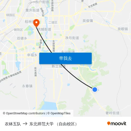 农林五队 to 东北师范大学 （自由校区） map