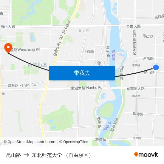 昆山路 to 东北师范大学 （自由校区） map