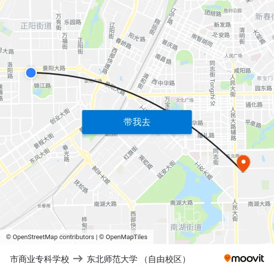 市商业专科学校 to 东北师范大学 （自由校区） map