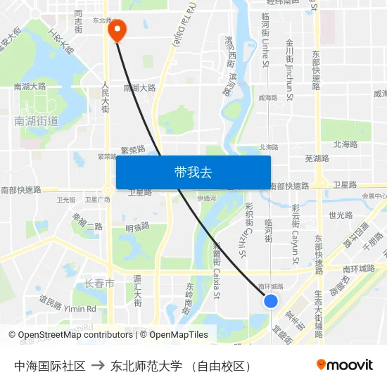 中海国际社区 to 东北师范大学 （自由校区） map