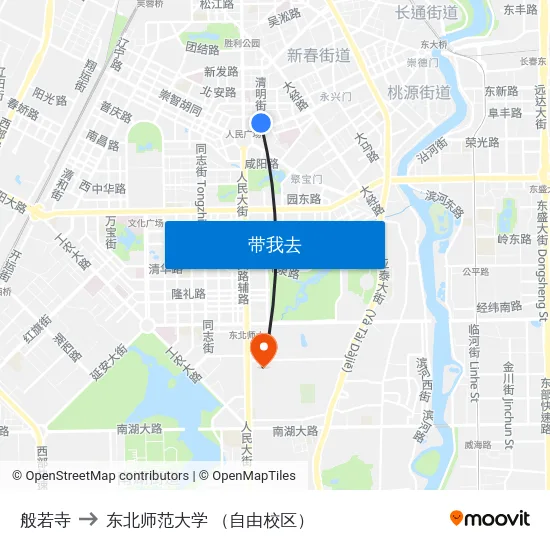 般若寺 to 东北师范大学 （自由校区） map
